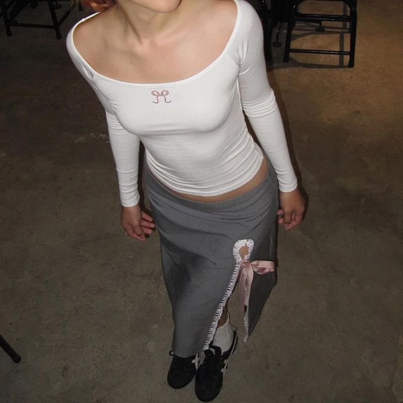 High Rise Plain Lace Trim Ribbon Midi Pencil Skirt