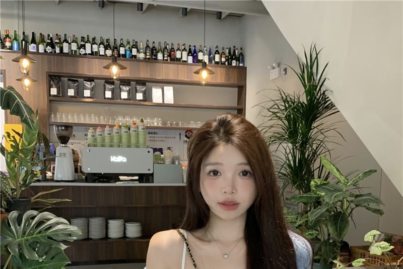 Spaghetti Strap Floral Print Ruffle Mini A-Line Dress / Plain Pointelle Cardigan