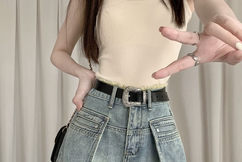 High Waist Washed Fray Mini Denim Shorts