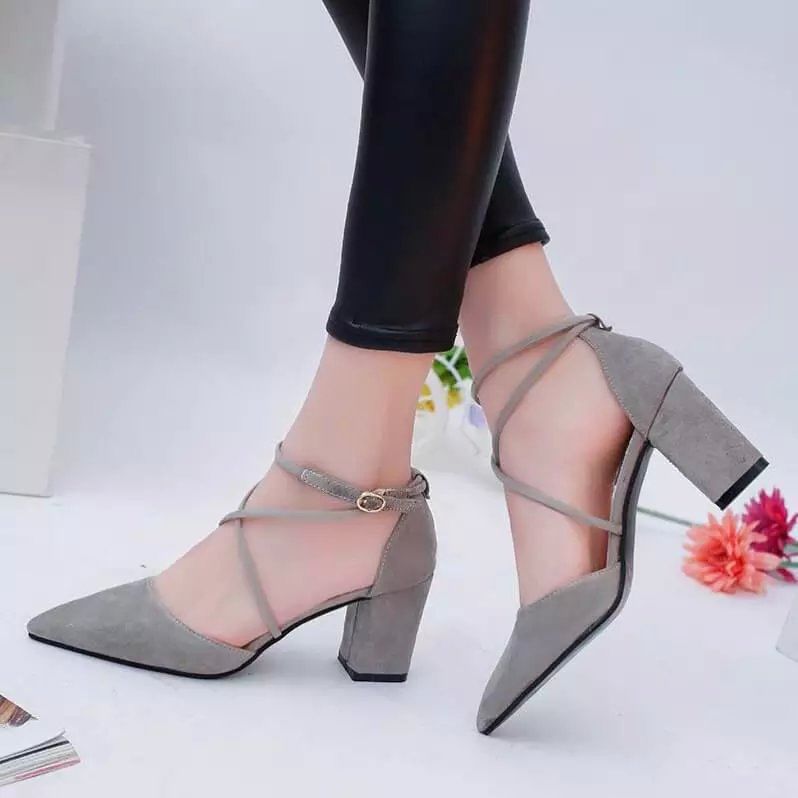 Pointed Ankle Strap Chunky Heel Sandals