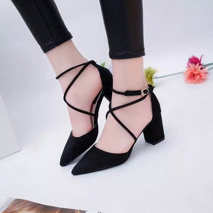 Pointed Ankle Strap Chunky Heel Sandals