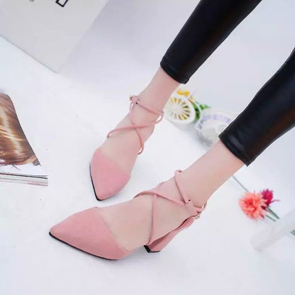 Pointed Ankle Strap Chunky Heel Sandals