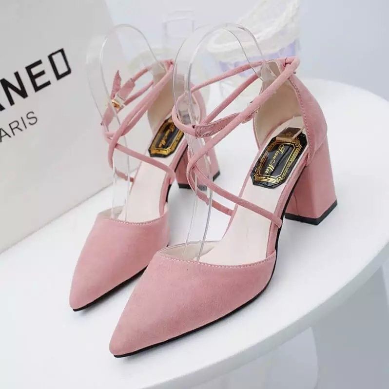 Pointed Ankle Strap Chunky Heel Sandals