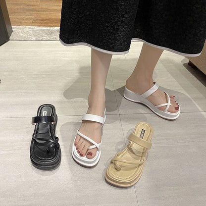 Toe Loop Platform Slide Sandals