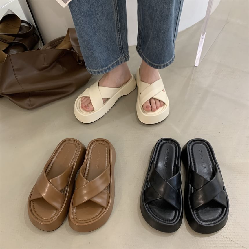 Cross Strap Platform Slide Sandals
