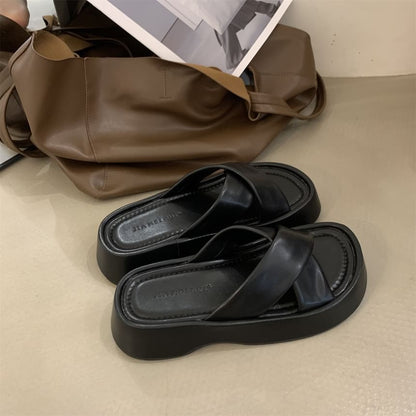 Cross Strap Platform Slide Sandals