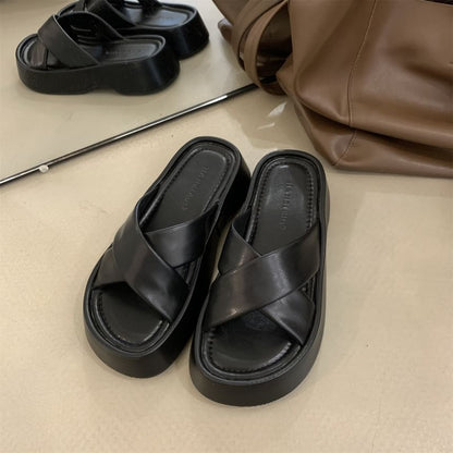 Cross Strap Platform Slide Sandals