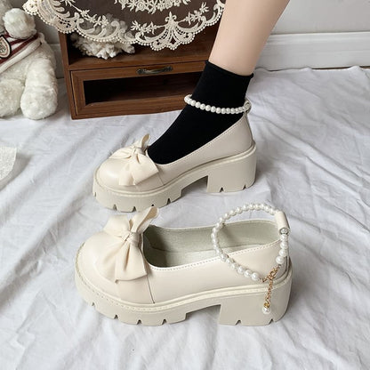 Ankle Strap Bow Platform Chunky Heel Loafers