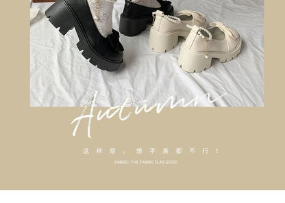 Ankle Strap Bow Platform Chunky Heel Loafers