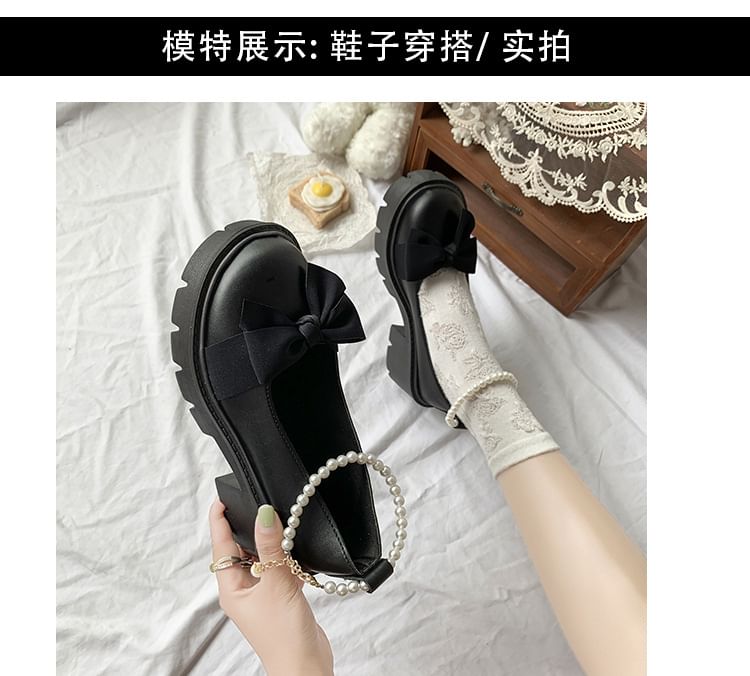 Ankle Strap Bow Platform Chunky Heel Loafers