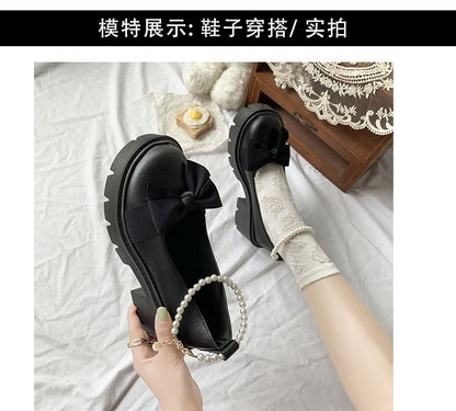 Ankle Strap Bow Platform Chunky Heel Loafers