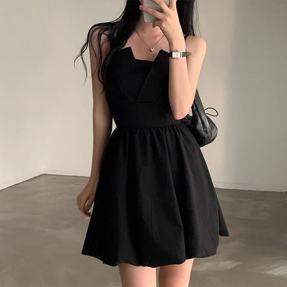Thin Strap Shirred Mini A-Line Dress