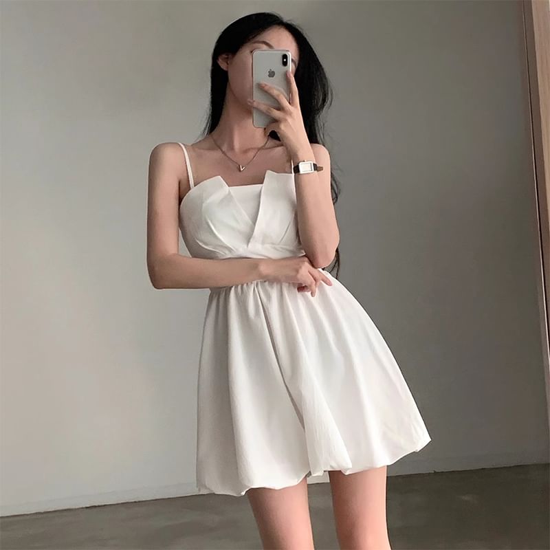 Thin Strap Shirred Mini A-Line Dress