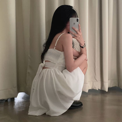 Thin Strap Shirred Mini A-Line Dress