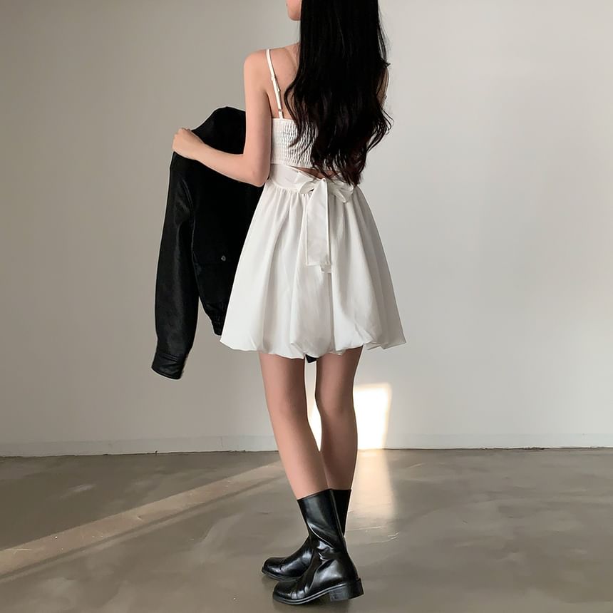 Thin Strap Shirred Mini A-Line Dress