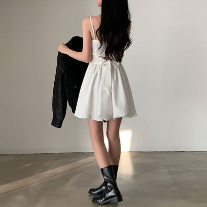 Thin Strap Shirred Mini A-Line Dress