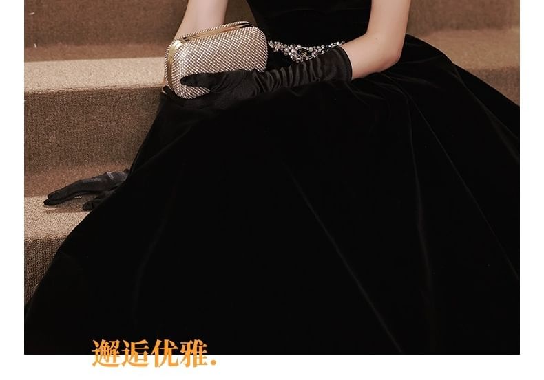 Strapless Plain Rhinestone A-Line Evening Gown