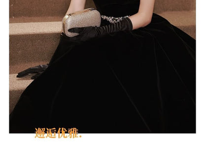 Strapless Plain Rhinestone A-Line Evening Gown