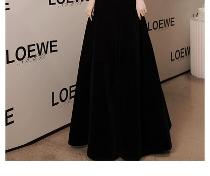 Strapless Plain Rhinestone A-Line Evening Gown