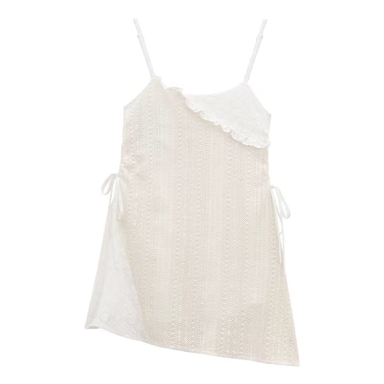 Long-Sleeve High Neck T-Shirt / Thin Strap Lace-Up Mini Overall Dress