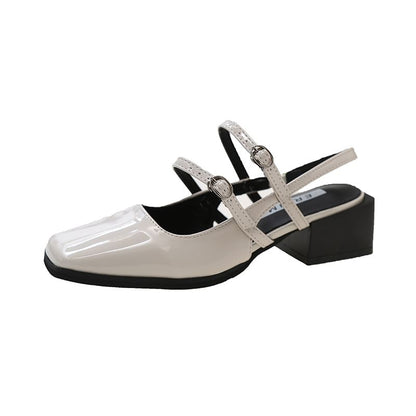 Block Square-Toe Slingback Sandals Heel Buckled