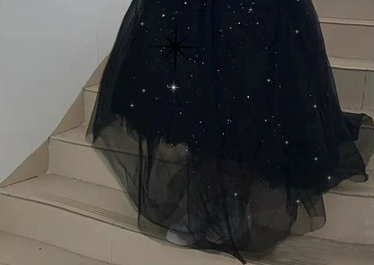 Plain Short-Sleeve Gown Shoulder Off Mesh Sequin A-Line Evening