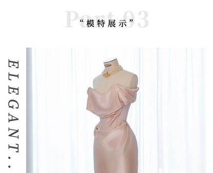 Sheath Off-Shoulder Evening Plain Gown