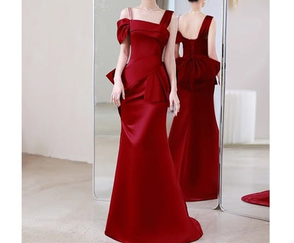 Asymmetrical Cold-Shoulder A-Line Velvet Evening Gown