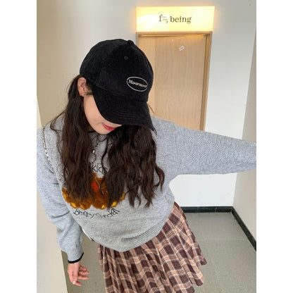 Lettering Embroidered Corduroy Baseball Cap