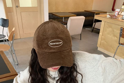 Lettering Embroidered Corduroy Baseball Cap