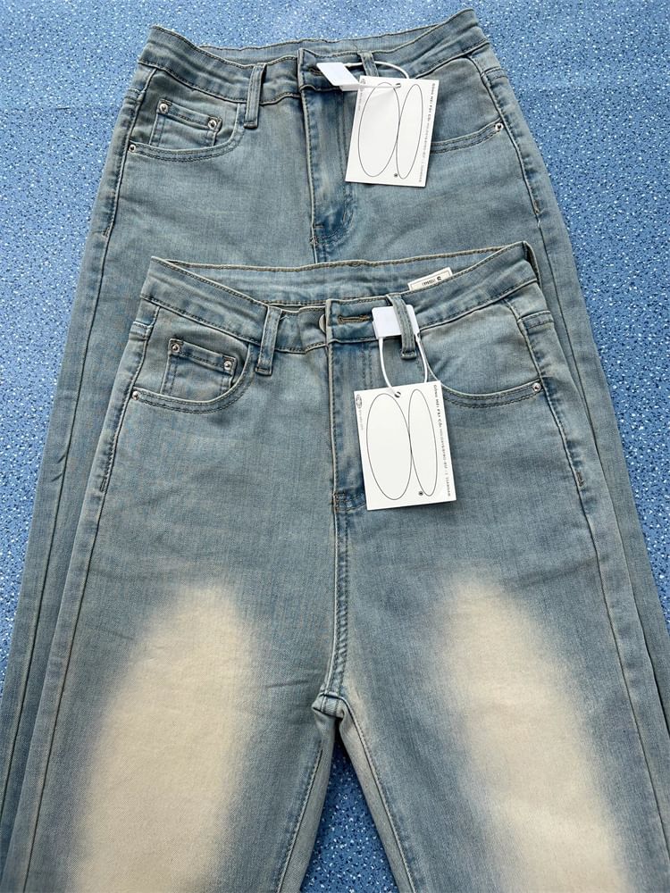 High Waist Washed Flared Jeans