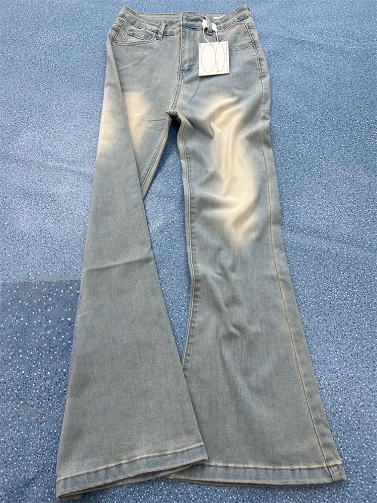 High Waist Washed Flared Jeans