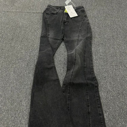 High Waist Washed Frayed Flared Jeans