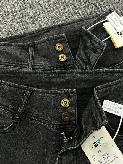 High Waist Washed Frayed Flared Jeans