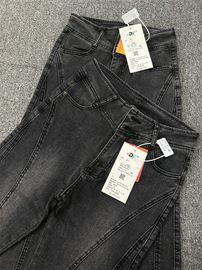 High Waist Washed Frayed Flared Jeans