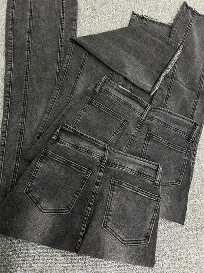 High Waist Washed Frayed Flared Jeans