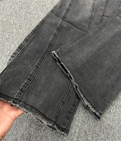 High Waist Washed Frayed Flared Jeans