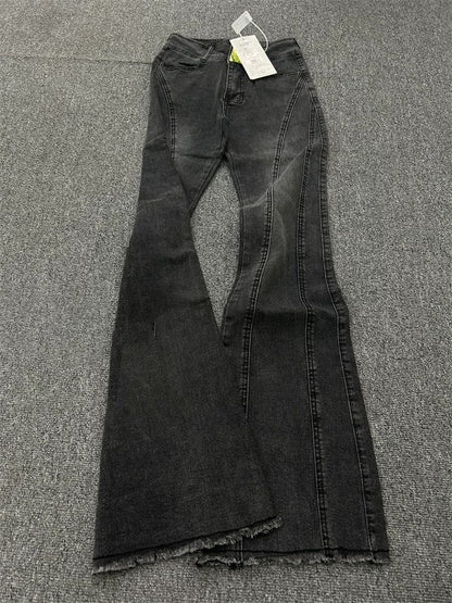 High Waist Washed Frayed Flared Jeans