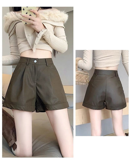 High Waist Plain Faux Leather Shorts