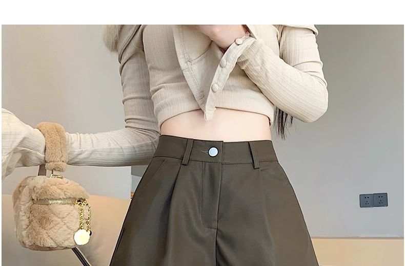 High Waist Plain Faux Leather Shorts