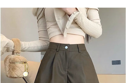 High Waist Plain Faux Leather Shorts