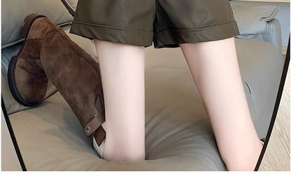 High Waist Plain Faux Leather Shorts