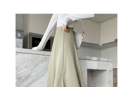 High Waist Plain Midi A-Line Skirt