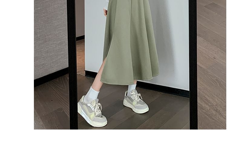 High Waist Plain Midi A-Line Skirt