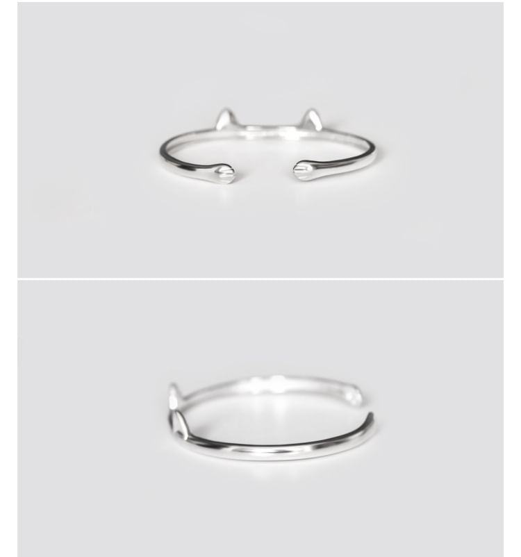 Cat Ear Sterling Silver Open Bangle