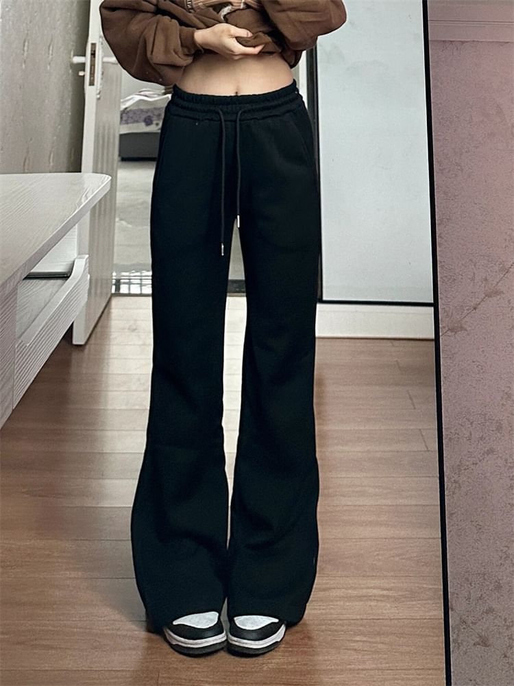 Drawstring Waist Plain Flared Pants