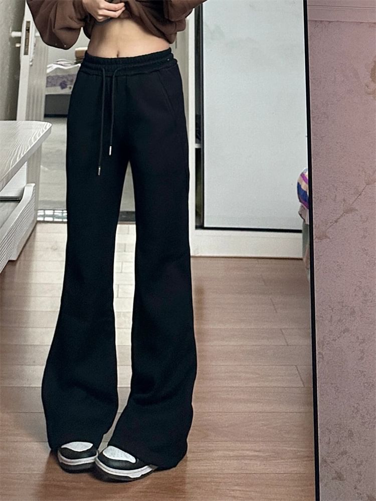 Drawstring Waist Plain Flared Pants