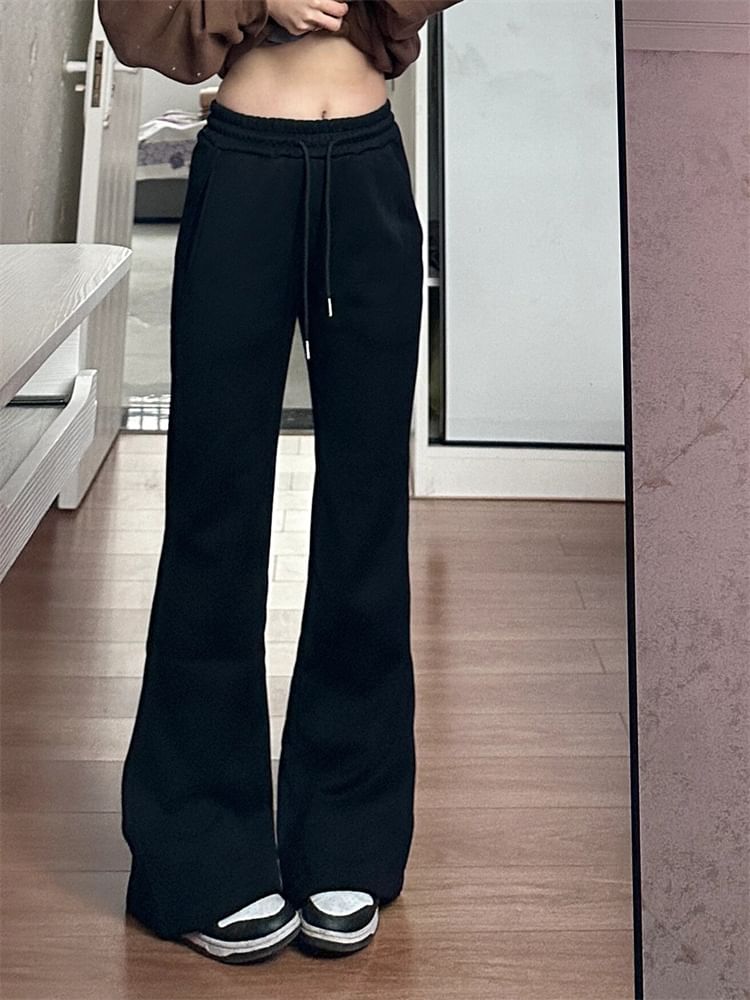 Drawstring Waist Plain Flared Pants