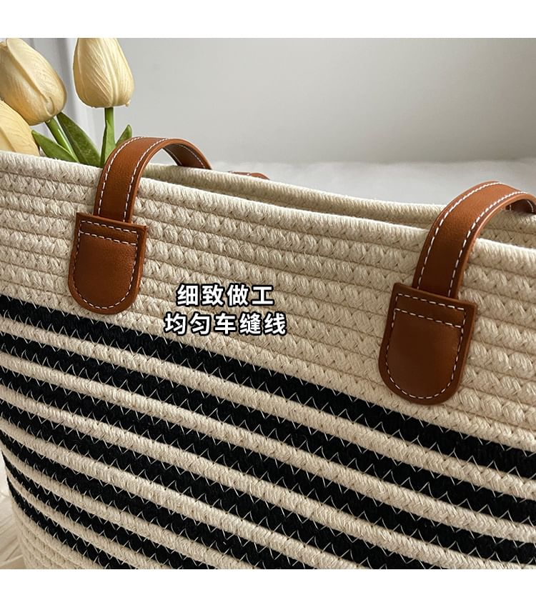 Striped Woven Tote Bag