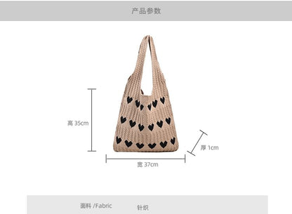 Heart Jacquard Knit Tote Bag